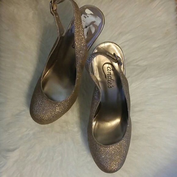 Candie's Shoes - Candie's rose gold glitter high heel platform slingbacks size 6.5